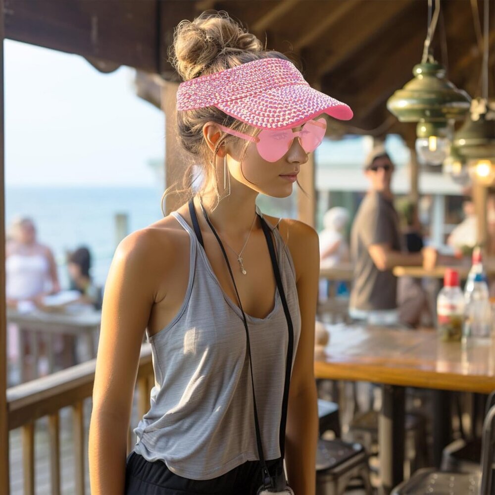 Sun Visor Hat Rhinestones Adjustable Strap For Wo… - image 5